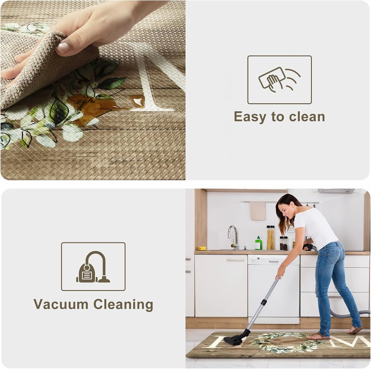 KIMODE Kitchen Mats Cushioned Anti Fatigue, 17"x47" 17"x29" Farmhouse Kitchen Rugs Sets of 2, Non Slip Kitchen Mats for Floor, Padded Kitchen Floor Mats for Sink, Laundry, Desk Khaki