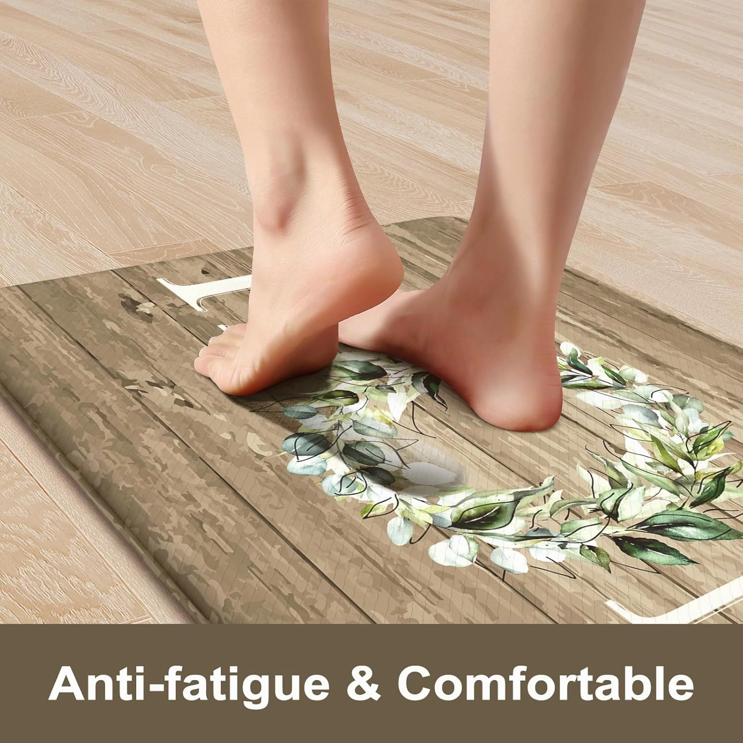 KIMODE Kitchen Mats Cushioned Anti Fatigue, 17"x47" 17"x29" Farmhouse Kitchen Rugs Sets of 2, Non Slip Kitchen Mats for Floor, Padded Kitchen Floor Mats for Sink, Laundry, Desk Khaki