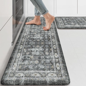 KIMODE Kitchen Mats for Floor, Boho Kitchen Rugs Sets of 2, Anti Fatigue Mats for Kitchen Floor, Cushioned Comfort Kitchen Floor Mats for Sink, Laundry, Desk Dark Grey 17"x47" 17"x29"