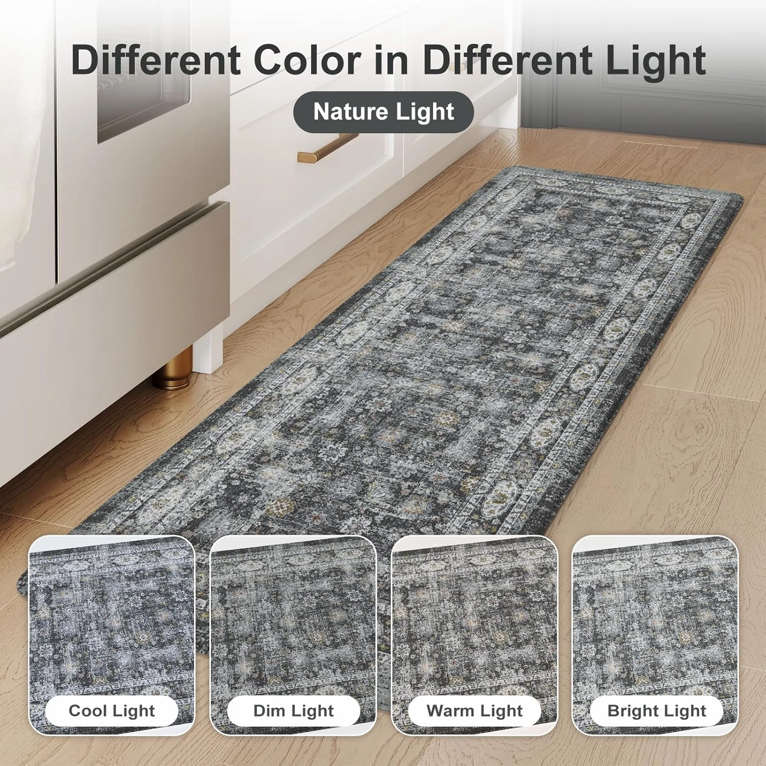KIMODE Kitchen Mats for Floor, Boho Kitchen Rugs Sets of 2, Anti Fatigue Mats for Kitchen Floor, Cushioned Comfort Kitchen Floor Mats for Sink, Laundry, Desk Dark Grey 17"x47" 17"x29"