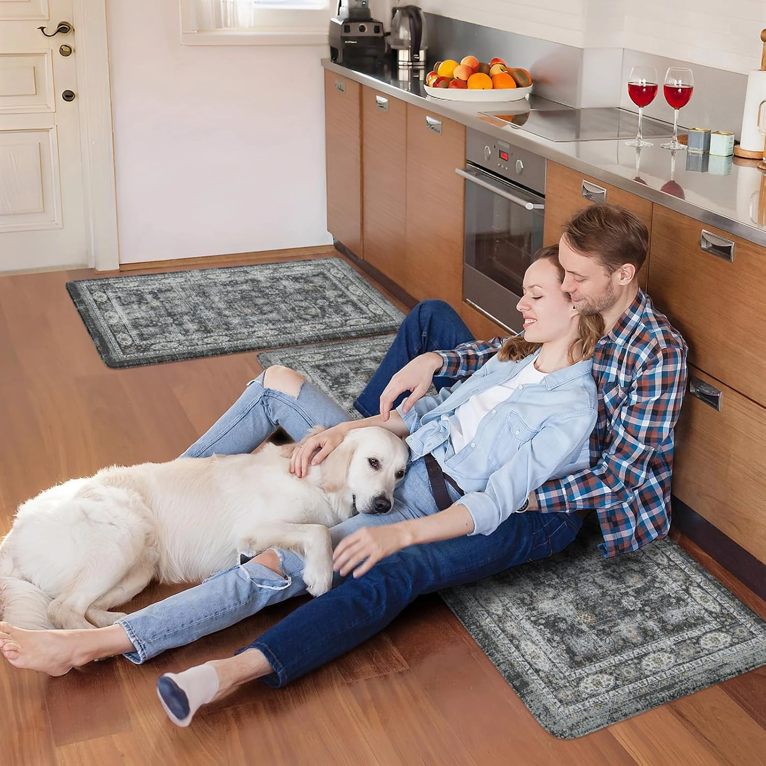 KIMODE Kitchen Mats for Floor, Boho Kitchen Rugs Sets of 2, Anti Fatigue Mats for Kitchen Floor, Cushioned Comfort Kitchen Floor Mats for Sink, Laundry, Desk Dark Grey 17"x47" 17"x29"
