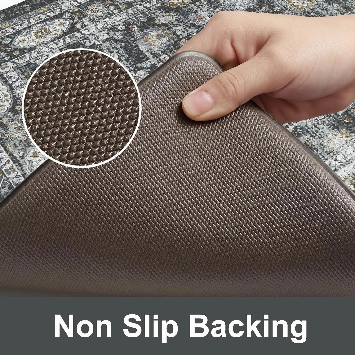 KIMODE Kitchen Mats for Floor, Boho Kitchen Rugs Sets of 2, Anti Fatigue Mats for Kitchen Floor, Cushioned Comfort Kitchen Floor Mats for Sink, Laundry, Desk Dark Grey 17"x47" 17"x29"