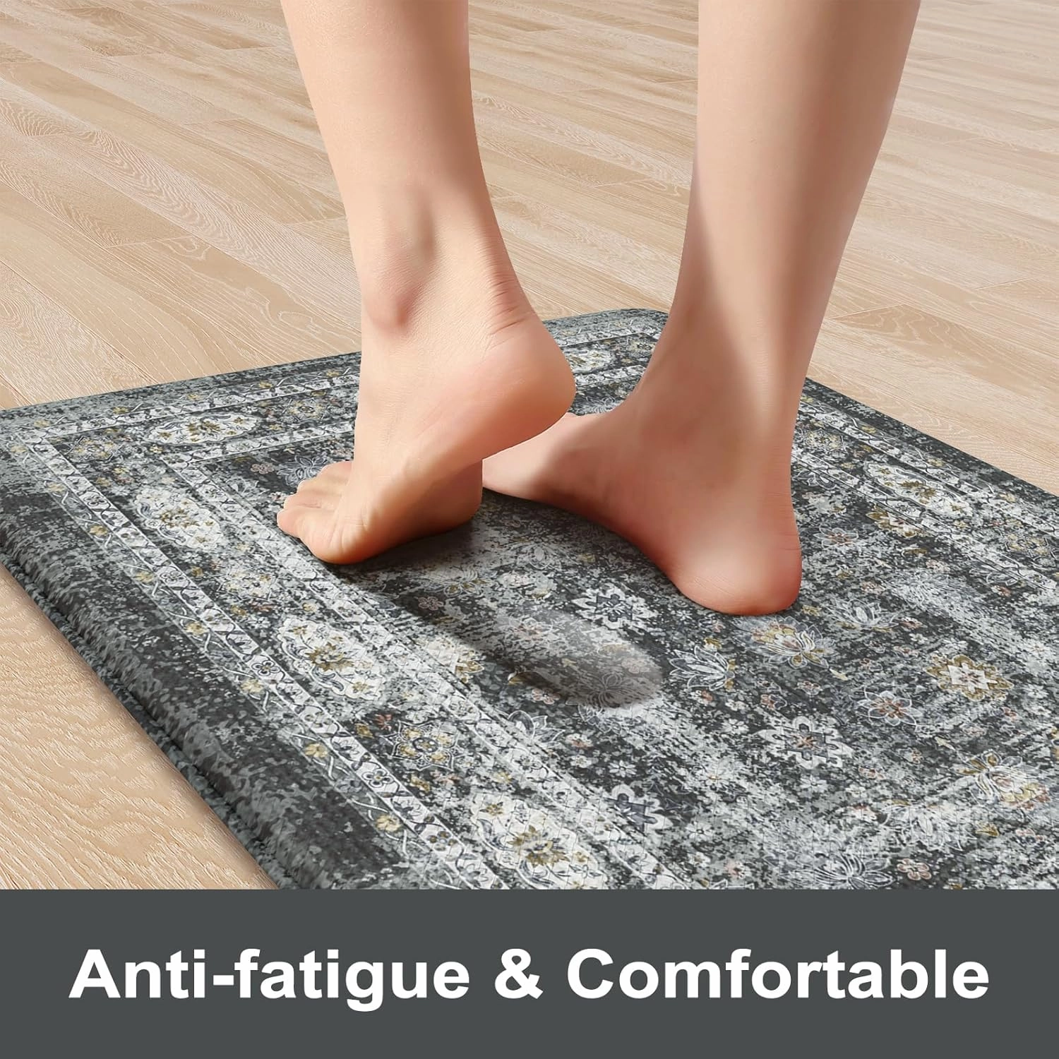 KIMODE Kitchen Mats for Floor, Boho Kitchen Rugs Sets of 2, Anti Fatigue Mats for Kitchen Floor, Cushioned Comfort Kitchen Floor Mats for Sink, Laundry, Desk Dark Grey 17"x47" 17"x29"