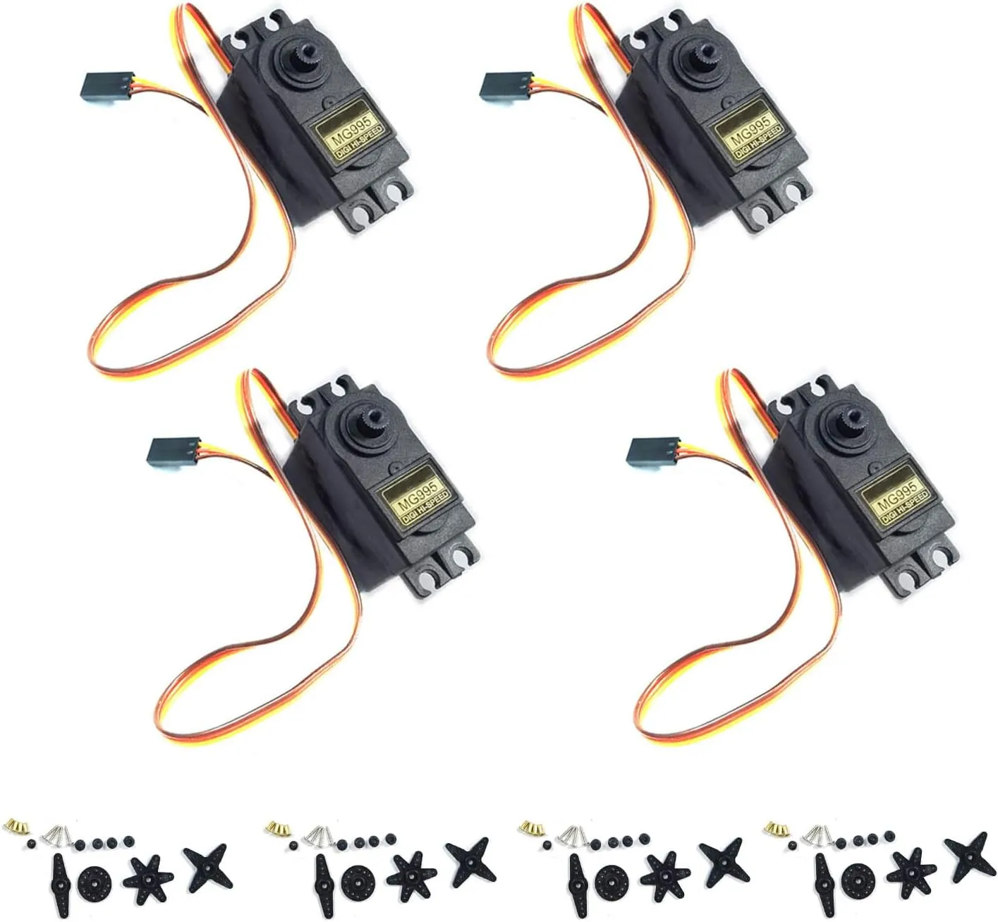 Kiro&Seeu 4PCS Servo Motor MG995 Control Angle 180°Metal Gear Servo 20KG Digital High Speed Torque Servo Motor for Smart Car Robot Boat RC Helicopter
