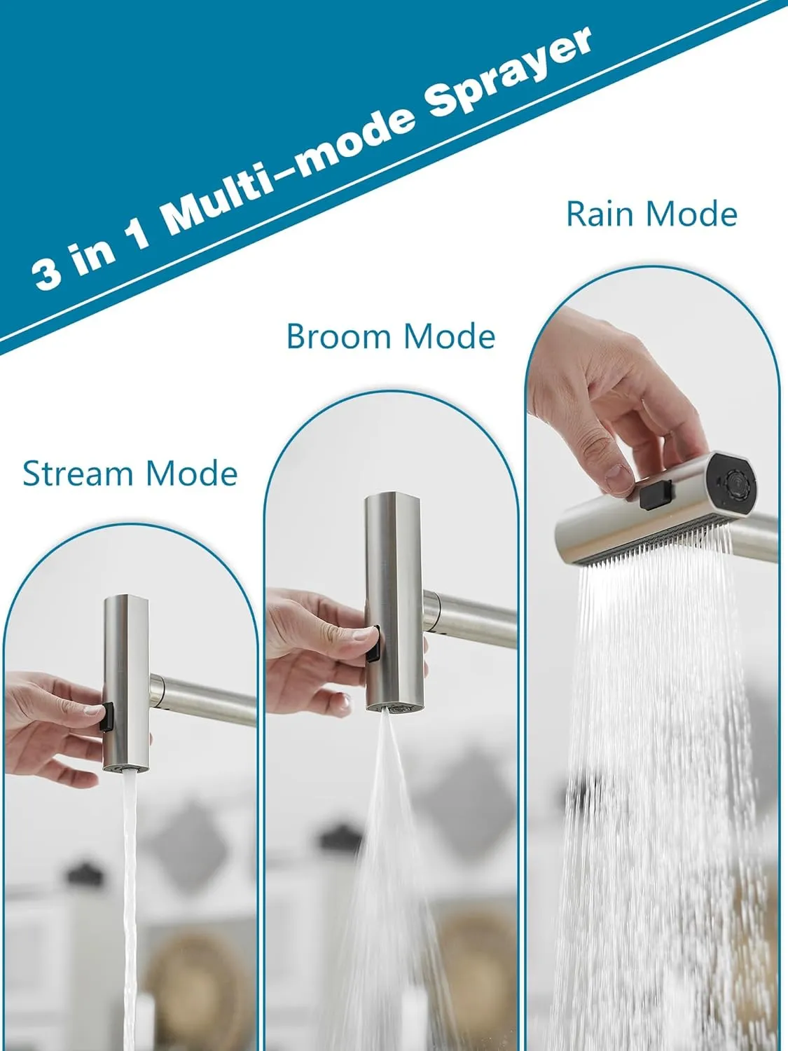 Kitchen Faucets with Pull Down Sprayer,Waterfall Kitchen Sink Faucet with Soap Dispenser,Utility Stainless Steel Kitchen Faucets,Single Handle Kitchen Sink Faucet with Pull Down Sprayer for 3 Function