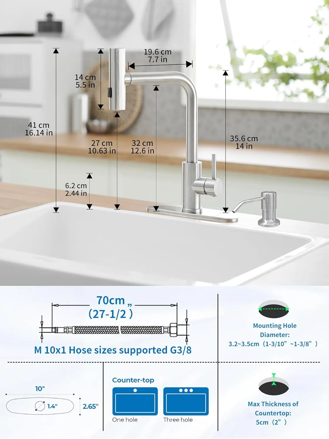 Kitchen Faucets with Pull Down Sprayer,Waterfall Kitchen Sink Faucet with Soap Dispenser,Utility Stainless Steel Kitchen Faucets,Single Handle Kitchen Sink Faucet with Pull Down Sprayer for 3 Function