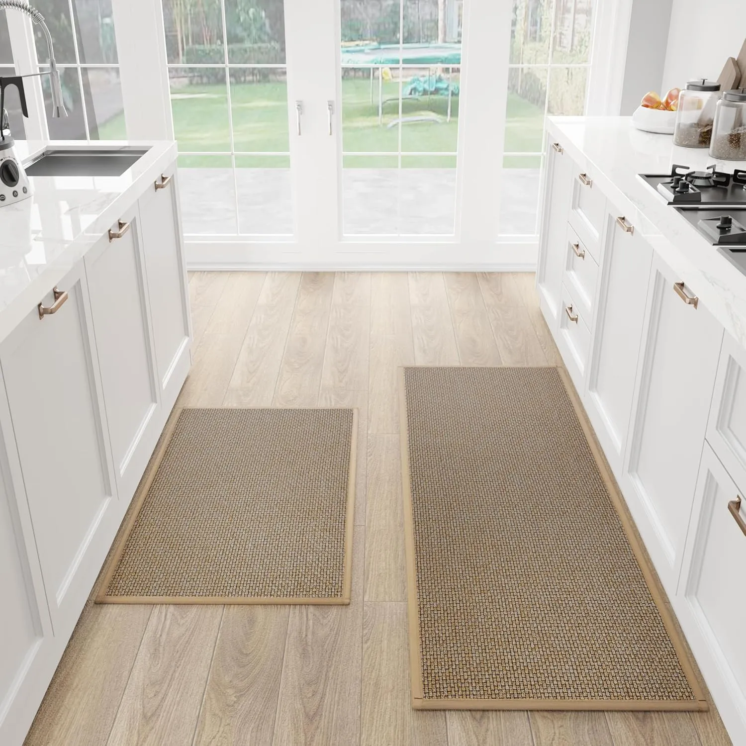 Kitchen Mat Set of 2 PCS, Cushioned Non Slip Rugs for Kitchen Floor, Absorbent Runner Comfort Standing Mats Washable for Kitchen, Office, Home (Brown, 17.3"x47" 17.3"x30")