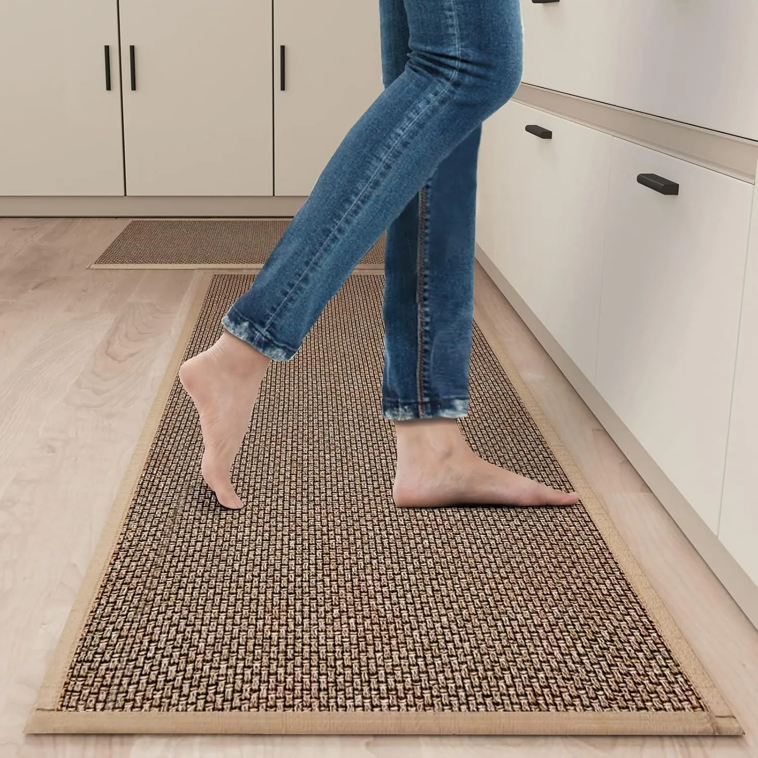 Kitchen Mat Set of 2 PCS, Cushioned Non Slip Rugs for Kitchen Floor, Absorbent Runner Comfort Standing Mats Washable for Kitchen, Office, Home (Brown, 17.3"x47" 17.3"x30")