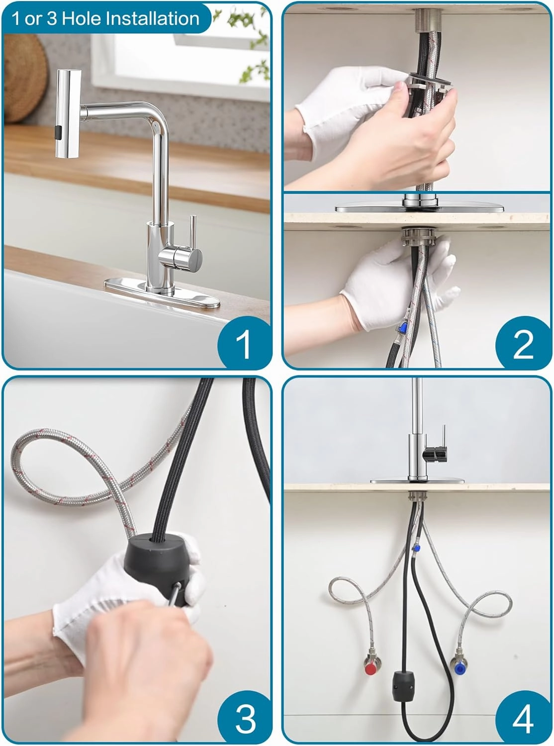 Kitchen Faucets with Pull Down Sprayer,Waterfall Kitchen Sink Faucet,Commercial Utility Stainless Steel Kitchen Faucets,Single Handle Kitchen Sink Faucet with Pull Down Sprayer for 3 Function