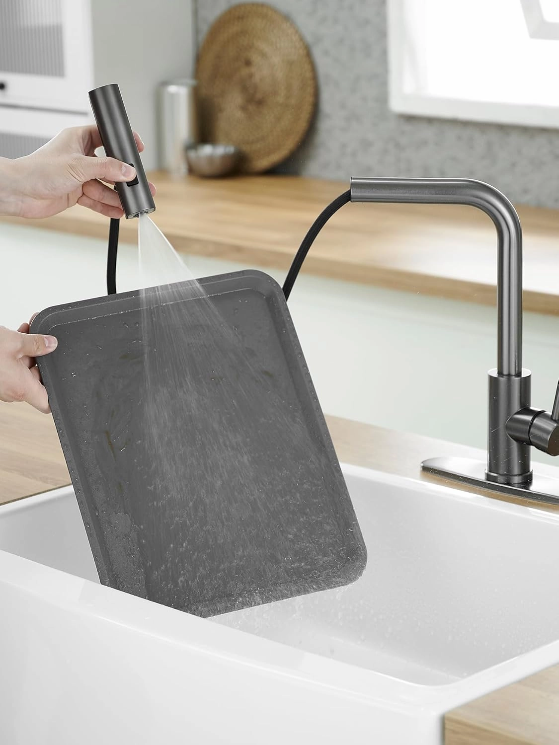 Kitchen Faucets with Pull Down Sprayer,Waterfall Kitchen Sink Faucet,Commercial Utility Stainless Steel Kitchen Faucets,Single Handle Kitchen Sink Faucet with Pull Down Sprayer for 3 Function,Grey