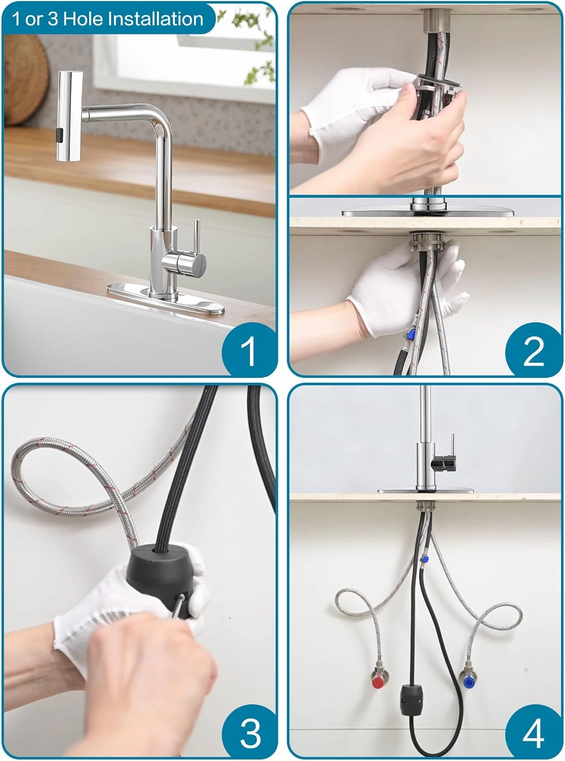 Kitchen Faucets with Pull Down Sprayer,Waterfall Kitchen Sink Faucet,Commercial Utility Stainless Steel Kitchen Faucets,Single Handle Kitchen Sink Faucet with Pull Down Sprayer for 3 Function