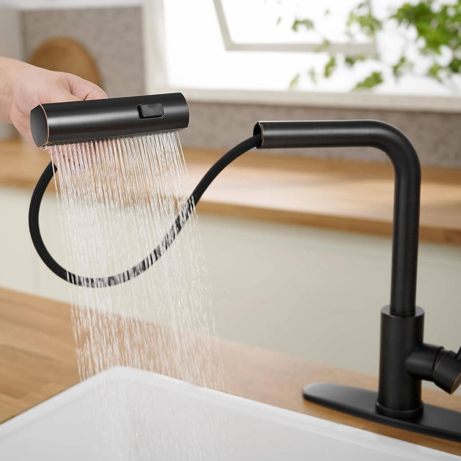 Kitchen Faucets with Pull Down Sprayer,Waterfall Kitchen Sink Faucet,Commercial Utility Stainless Steel Kitchen Faucets,Single Handle Kitchen Sink Faucet with Pull Down Sprayer for 3 Function,ORB