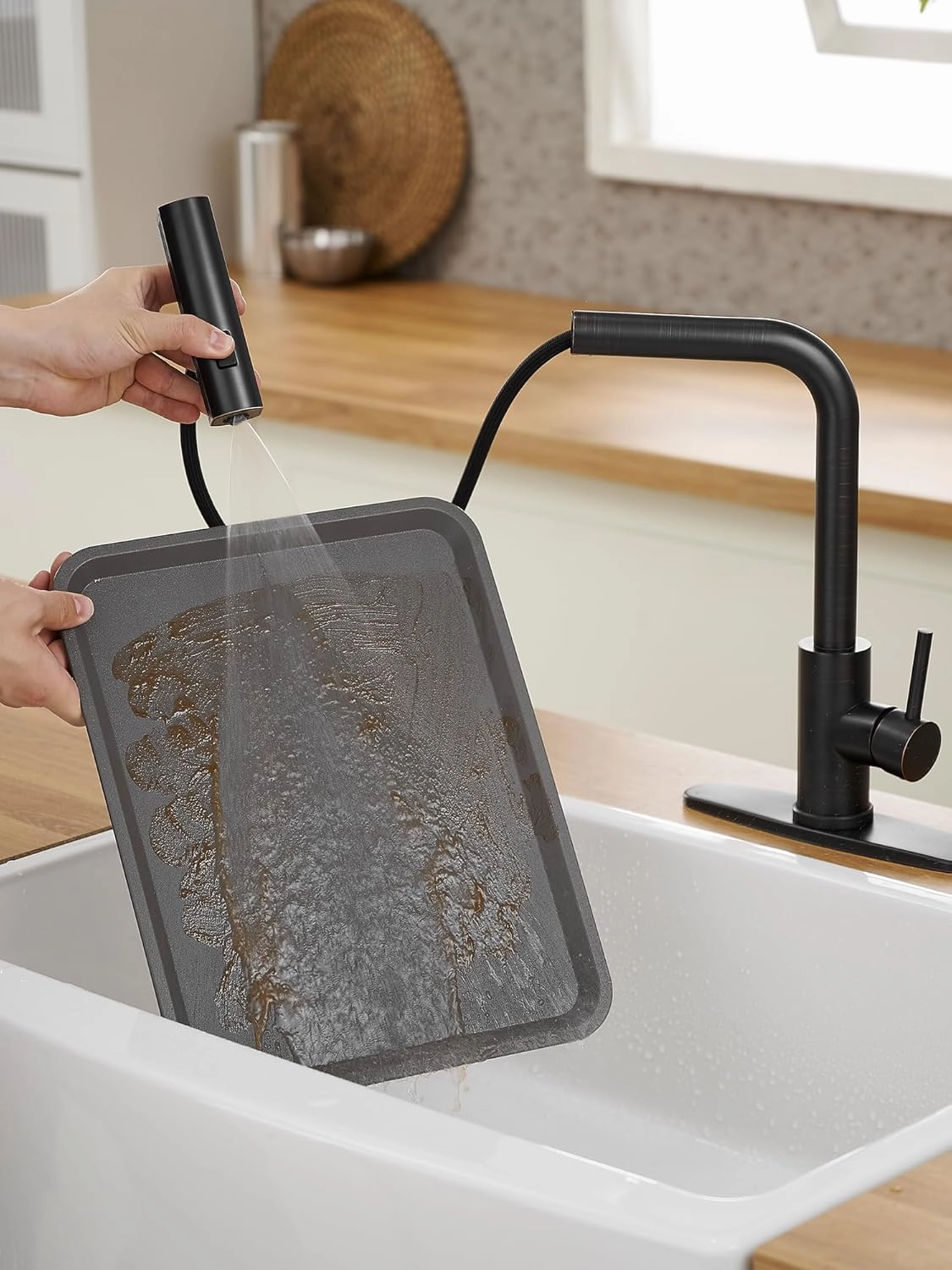 Kitchen Faucets with Pull Down Sprayer,Waterfall Kitchen Sink Faucet,Commercial Utility Stainless Steel Kitchen Faucets,Single Handle Kitchen Sink Faucet with Pull Down Sprayer for 3 Function,ORB