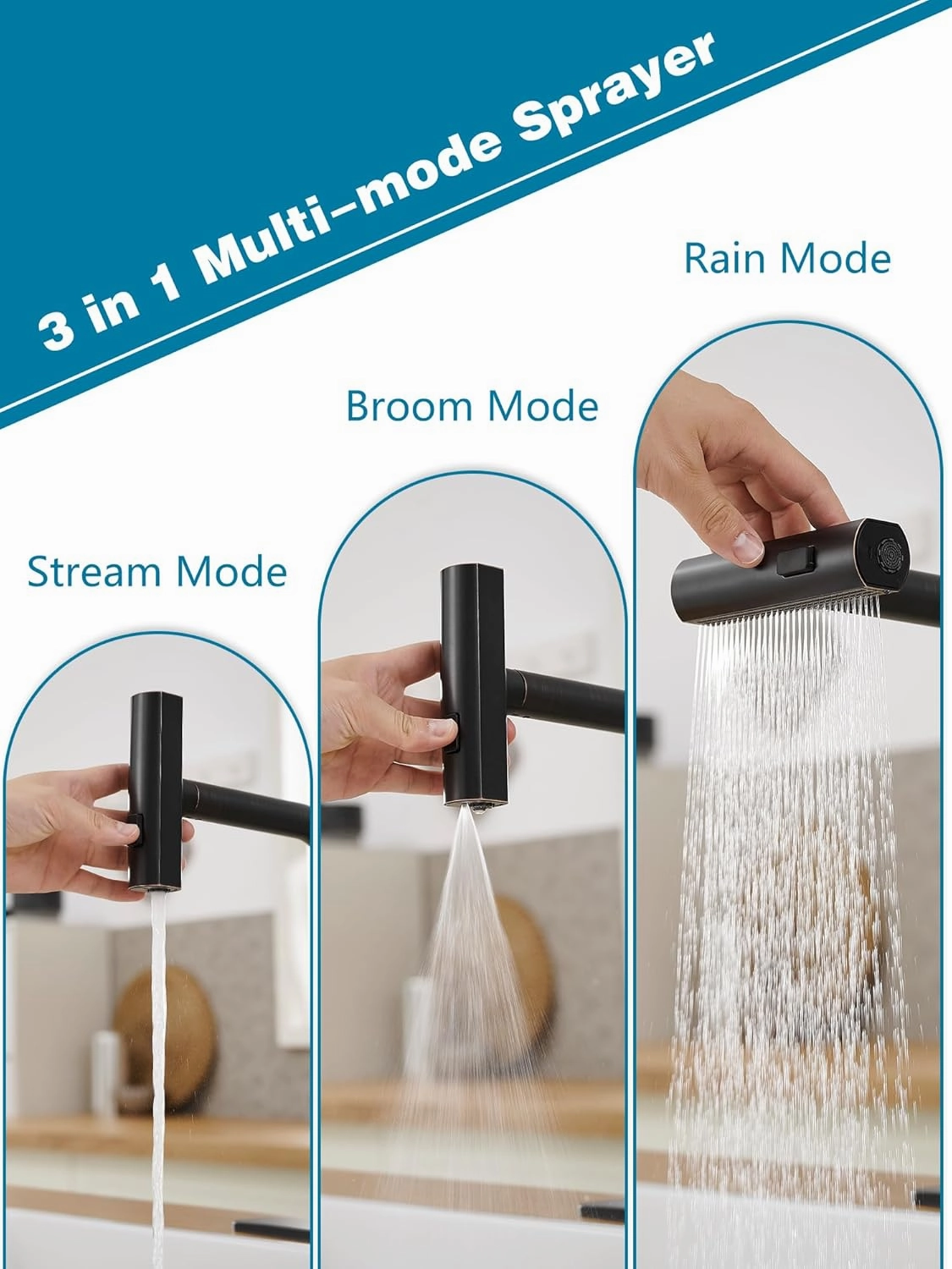 Kitchen Faucets with Pull Down Sprayer,Waterfall Kitchen Sink Faucet,Commercial Utility Stainless Steel Kitchen Faucets,Single Handle Kitchen Sink Faucet with Pull Down Sprayer for 3 Function,ORB