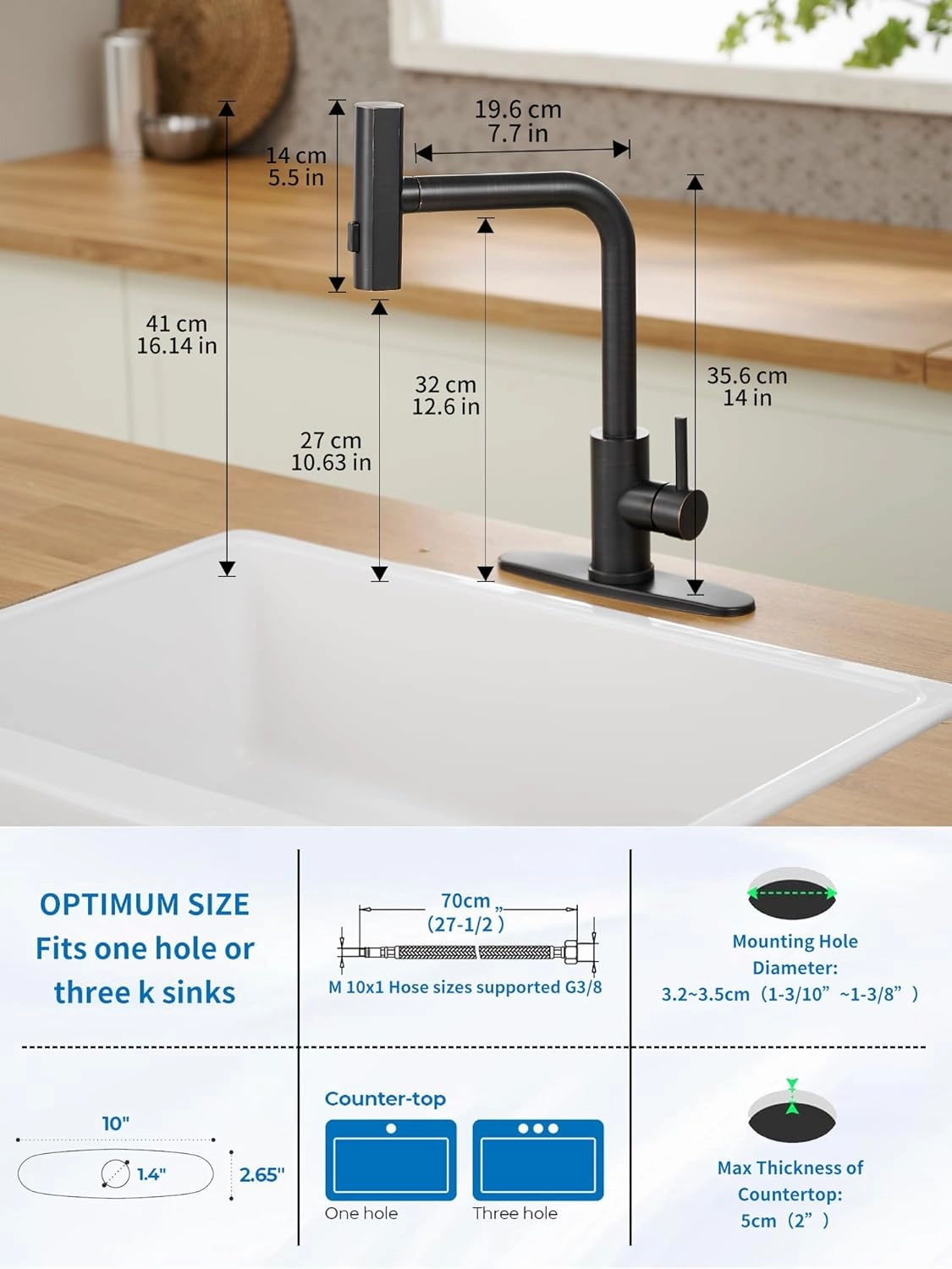 Kitchen Faucets with Pull Down Sprayer,Waterfall Kitchen Sink Faucet,Commercial Utility Stainless Steel Kitchen Faucets,Single Handle Kitchen Sink Faucet with Pull Down Sprayer for 3 Function,ORB