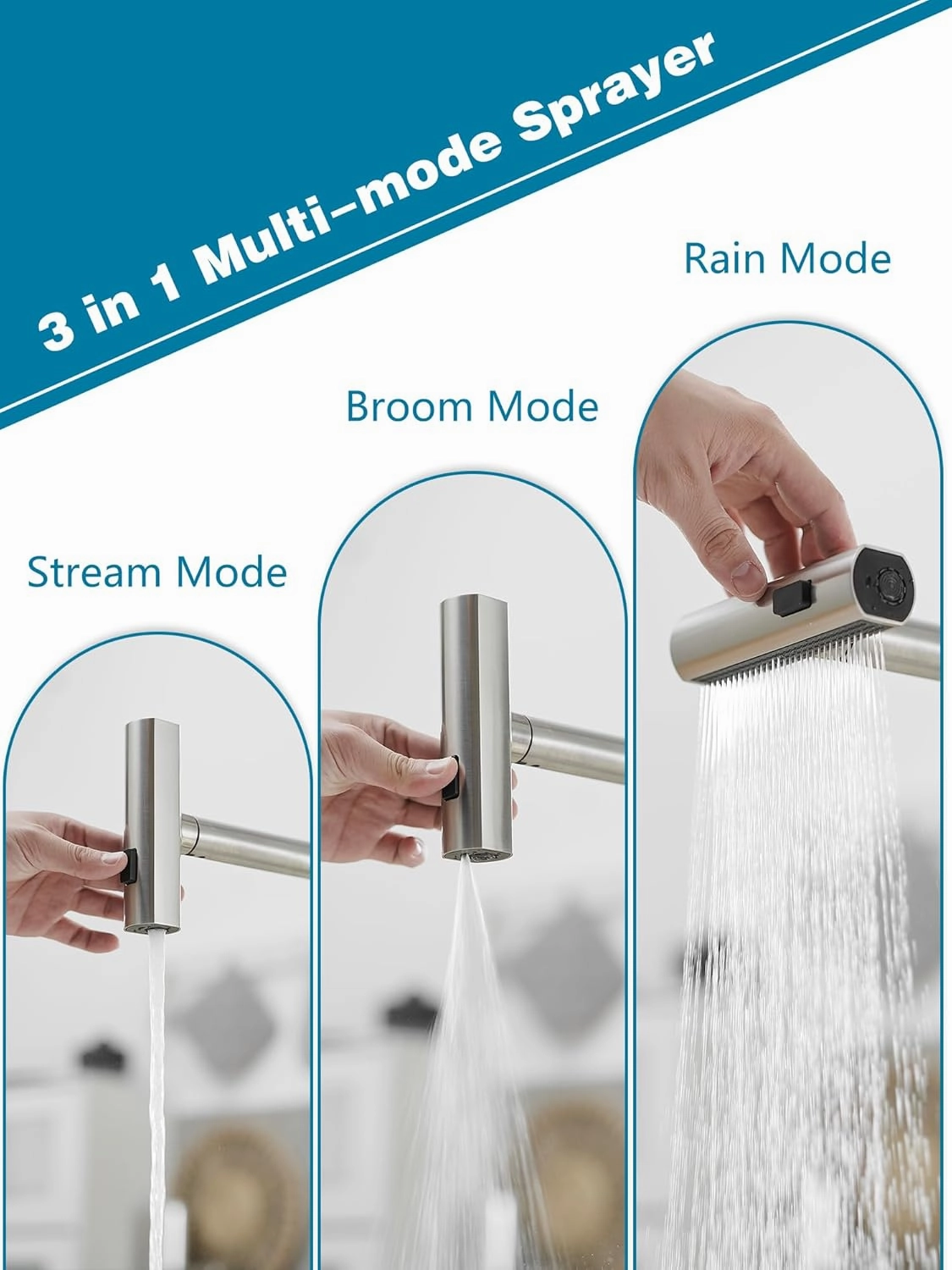 Kitchen Faucets with Pull Down Sprayer,Waterfall Kitchen Sink Faucet with Soap Dispenser,Utility Stainless Steel Kitchen Faucets,Single Handle Kitchen Sink Faucet with Pull Down Sprayer for 3 Function