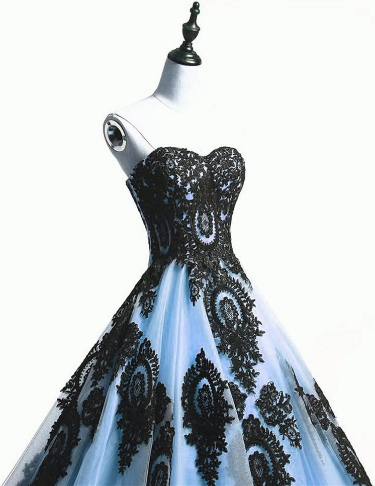 Kivary Long Ball Gown Black Lace Gothic Corset Formal Prom Evening Dresses