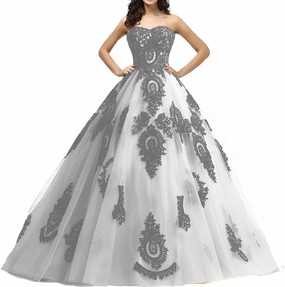 Kivary Long Ball Gown Black Lace Gothic Corset Formal Prom Evening Dresses