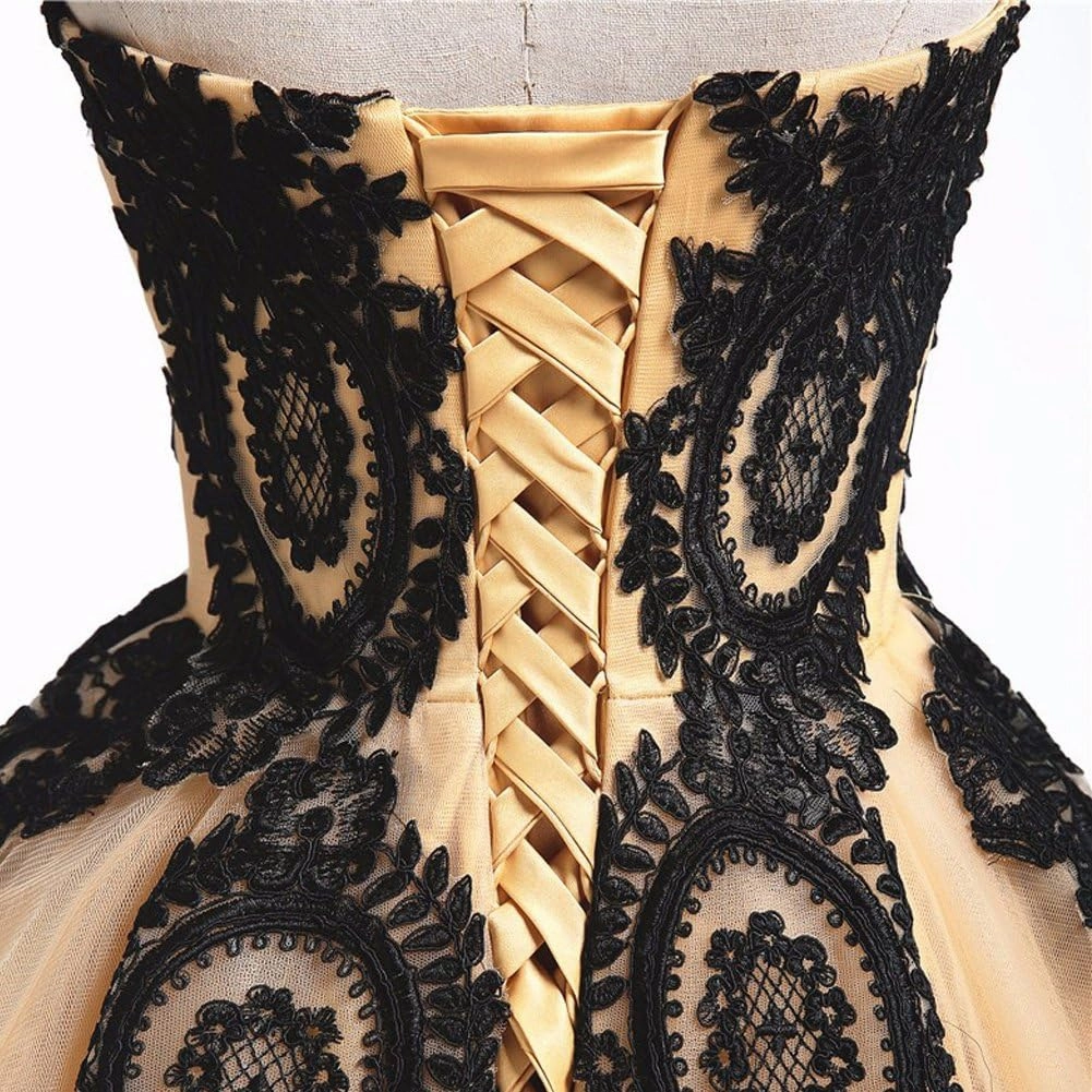 Kivary Long Ball Gown Black Lace Gothic Corset Formal Prom Evening Dresses