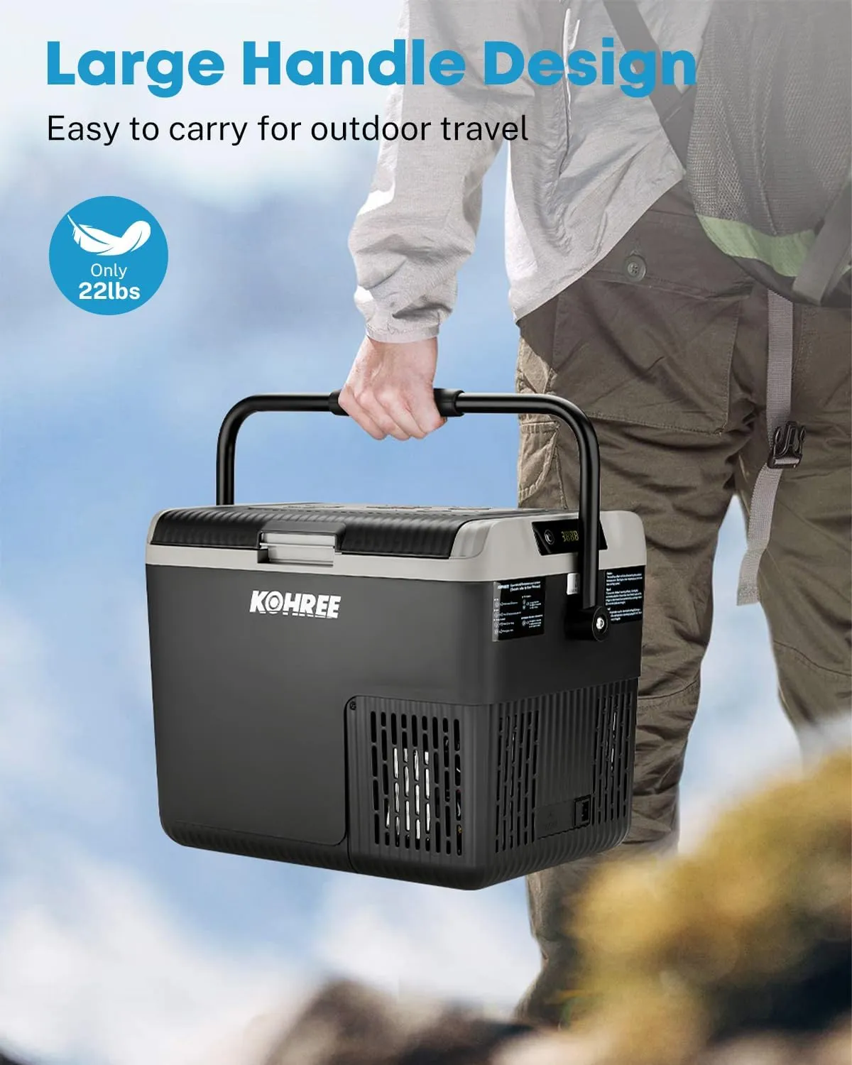 Kohree 12 Volt Car Refrigerator, 19QT(18L) Car Fridge with Large Handle, -4℉~68℉ 12V Electric Cooler 12/24V DC 12/24V DC, 110-240V AC Compressor Portable Freezer for Camping Road Trips Travel