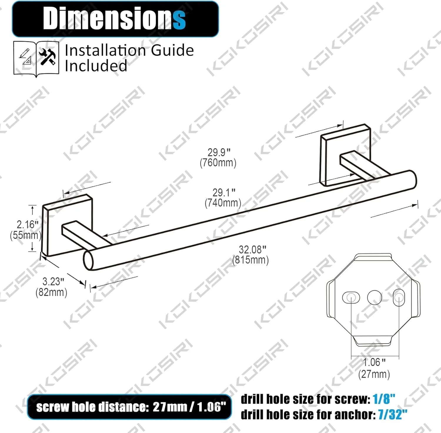 KOKOSIRI Bathroom Towel Bar 32'' Towel Holder for Bath Kitchen Cabinet Towel Rails 32 Inch Brushed Gold Stainless Steel B4005BG-L32