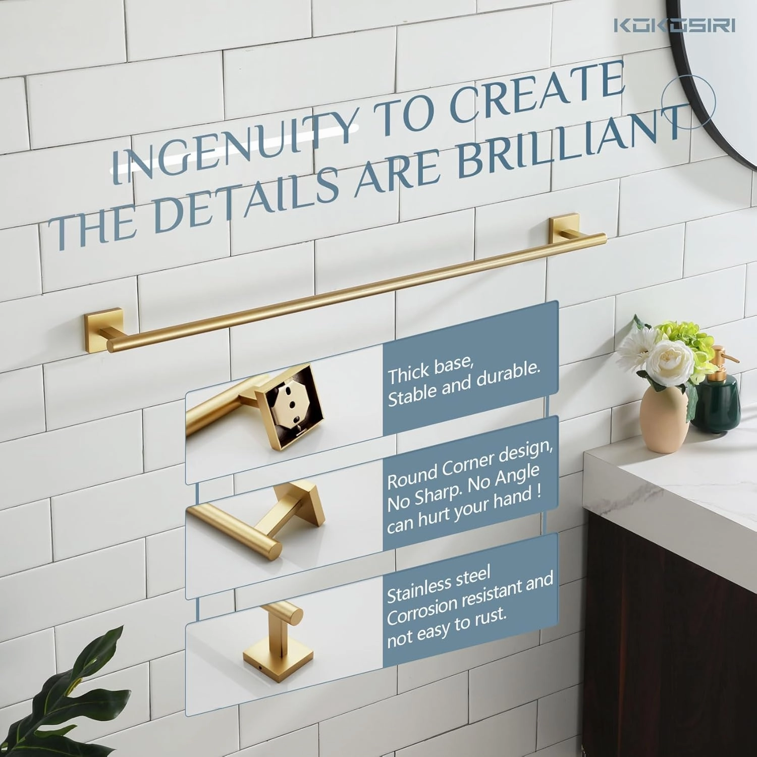 KOKOSIRI Bathroom Towel Bar 32'' Towel Holder for Bath Kitchen Cabinet Towel Rails 32 Inch, 2 Pack Brushed Gold Stainless Steel B4005BG-L32-P2