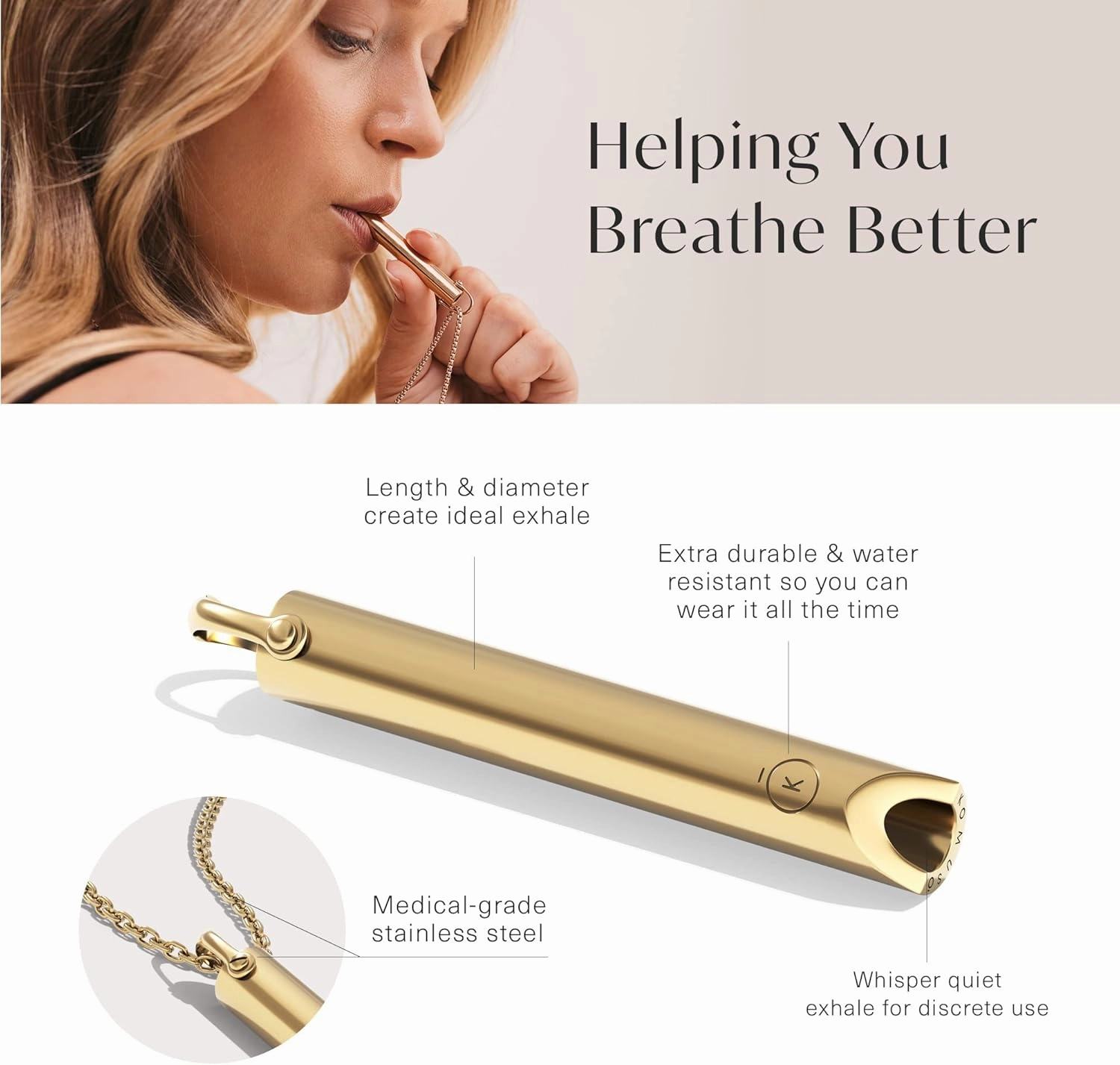 KOMUSO Breathing Necklace Classic Shift - For Habitual Breath Practice, Meditation, Stress and Anxiety Relief - Expert-Designed Breathing Tool to Promote Calm, Mindfulness and Relaxation