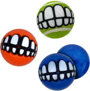 KONG Grinz by Rogz Variety Packs - Durable Bouncy Balls with Grinz Teeth (Medium 3 Pack)