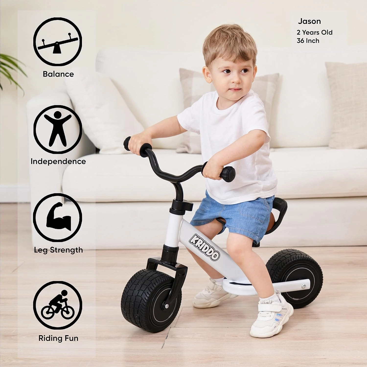 KRIDDO Baby Balance Bike 1-2 Year Old, Mini Cruiser Bike for One Year Old First Birthday Gifts Baby Toys 12 Months to 2.5 Year Old, White