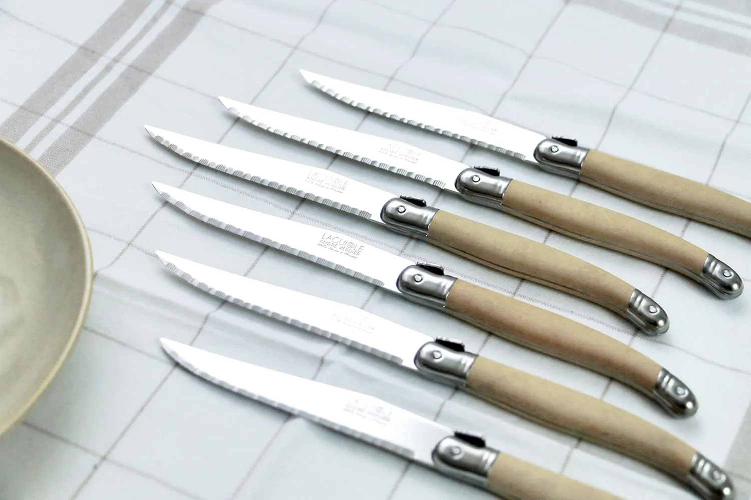 Laguiole Debutant 6 Steak Knife Set, Sandstone Color, Matt Finish, Made In France