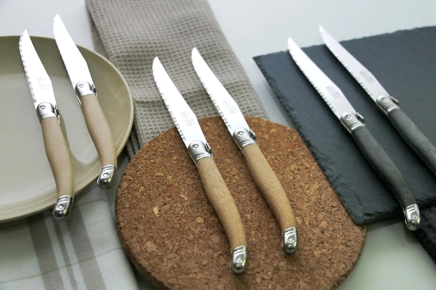 Laguiole Debutant 6 Steak Knife Set, Sandstone Color, Matt Finish, Made In France