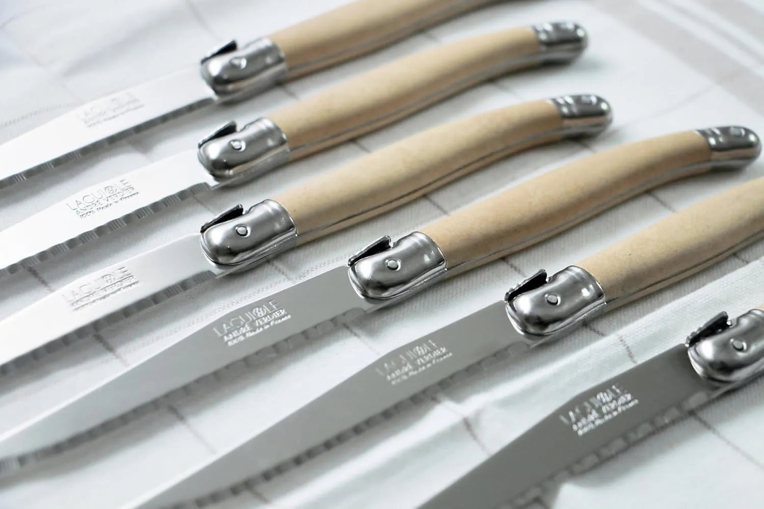 Laguiole Debutant 6 Steak Knife Set, Sandstone Color, Matt Finish, Made In France