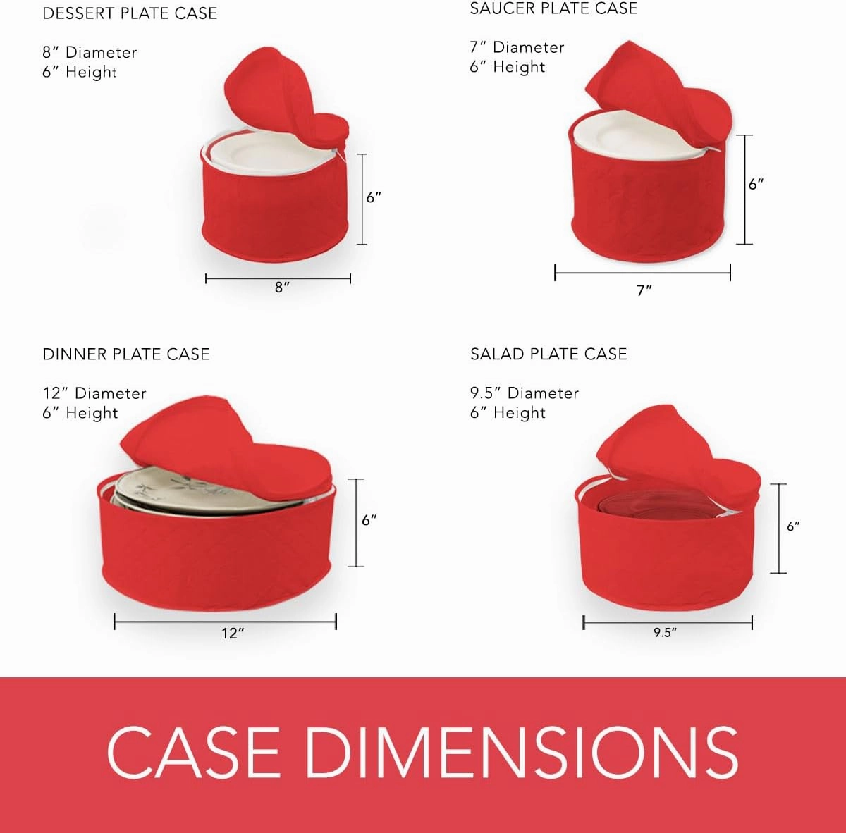 LAMINET 6 Piece Quilted Dinnerware Storage Starter Set - Includes 4 Plate Cases, 1 Cup Case & Platter Case - RED