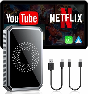 LAMTTO 3-in-1 Magic Video Box for Streaming Netflix/YouTube/TikTok, Wireless Carplay Adapter Dongle with USB Drive for OEM Wired Apple Car Play and Android Auto Cars