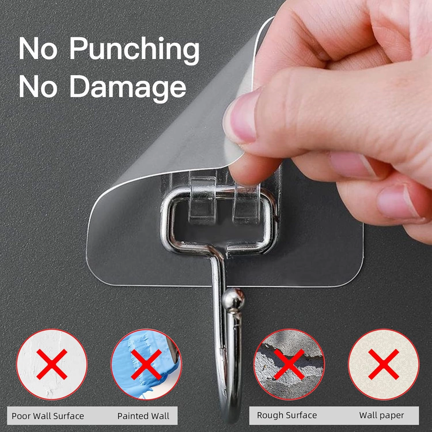 Large Adhesive Hooks for Hanging Heavy-Duty 44Ib(Max) 30 Packs, Wall Hangers without Nails Self-Adhesive Traceless Clear and Removable, Waterproof and Rustproof Multiple Uses for Bathroom Kitchen Home