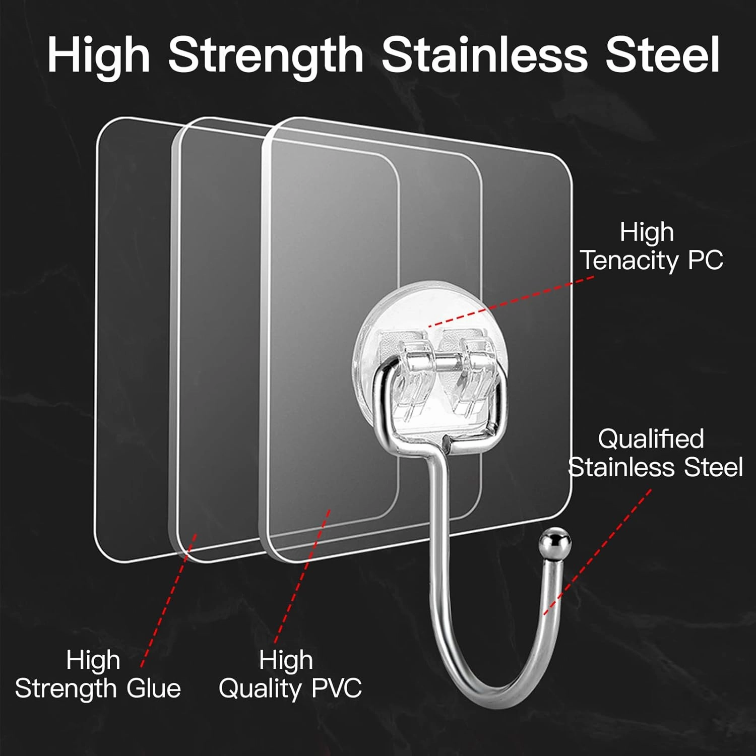 Large Adhesive Hooks for Hanging Heavy-Duty 44Ib(Max) 30 Packs, Wall Hangers without Nails Self-Adhesive Traceless Clear and Removable, Waterproof and Rustproof Multiple Uses for Bathroom Kitchen Home