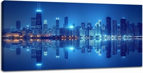 Large Canvas Wall Art Decor for Living Room Bedroom New York Manhattan Skyline Pictures Modern City Blue Night Landscape Painting Prints Framed Artwork Decoration Home Office 60"x30"