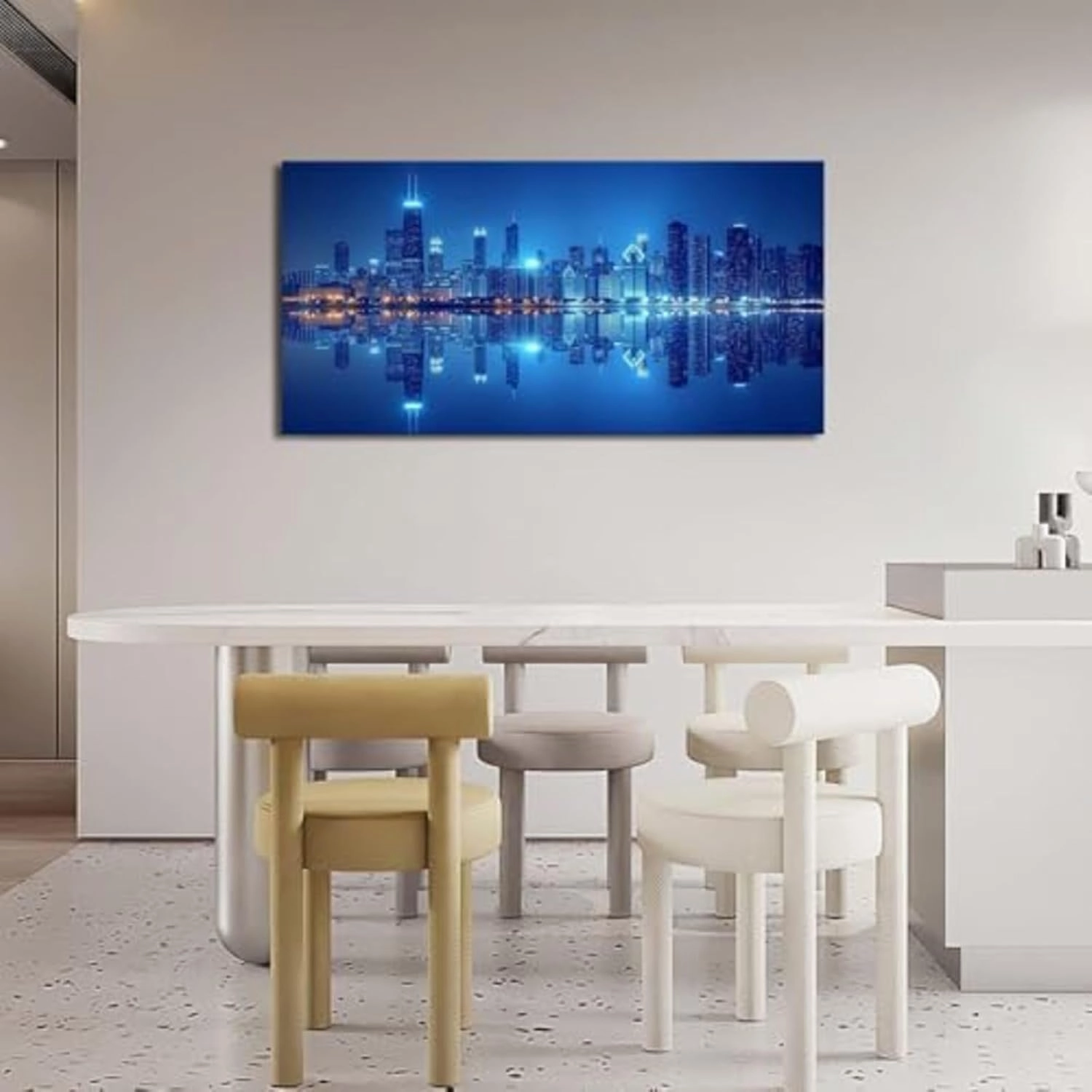 Large Canvas Wall Art Decor for Living Room Bedroom New York Manhattan Skyline Pictures Modern City Blue Night Landscape Painting Prints Framed Artwork Decoration Home Office 60"x30"