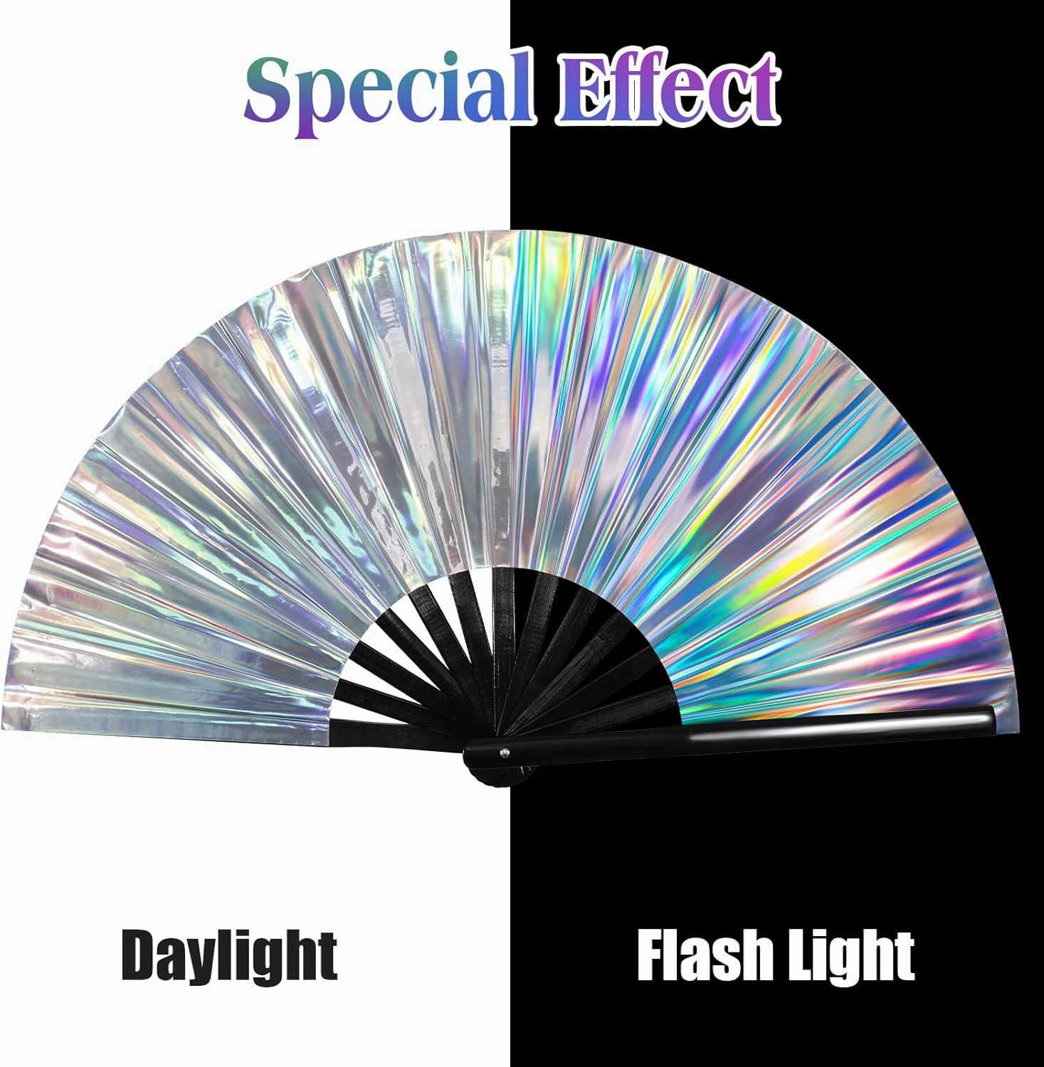 Large Rave Fan UV Glow Hand Fan with Holster for Men/women, Disco Party Favor for Edm Music Festival Club Rave Accessories(Laser)