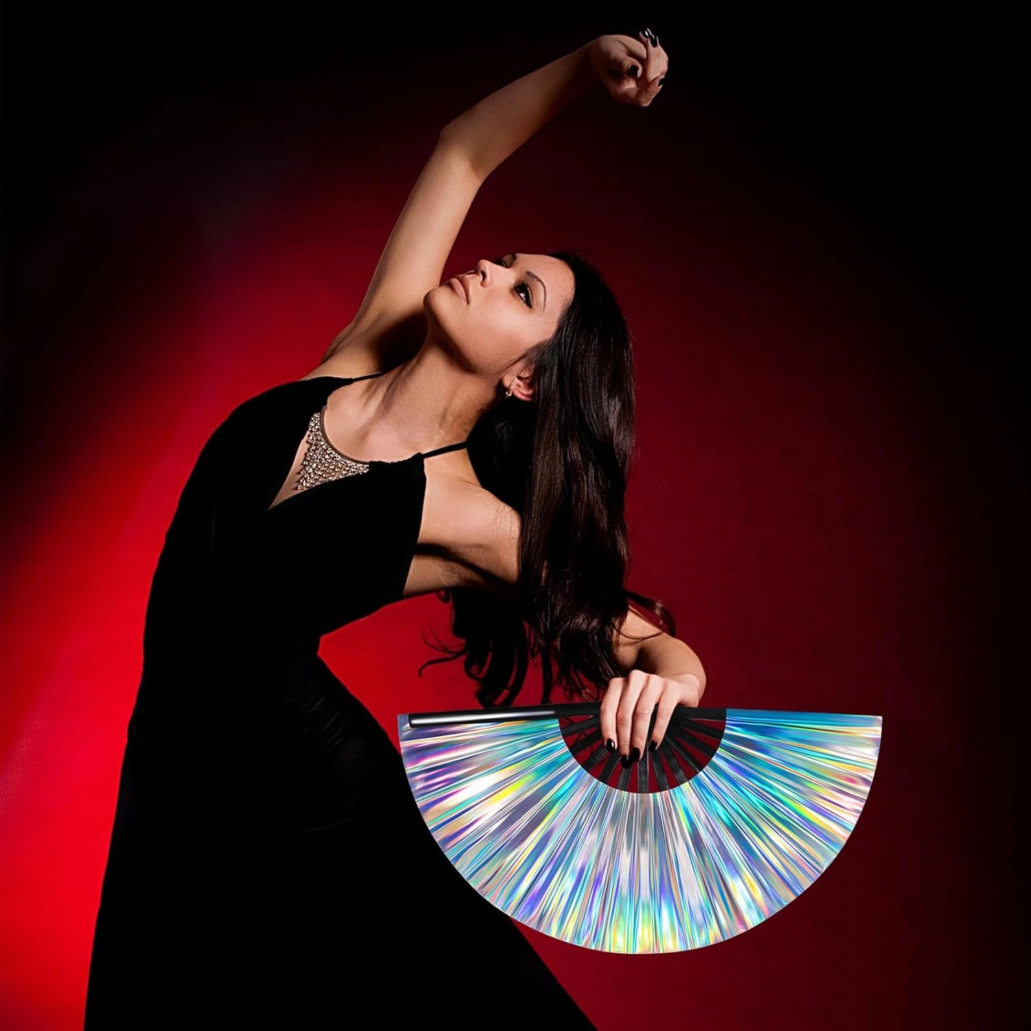Large Rave Fan UV Glow Hand Fan with Holster for Men/women, Disco Party Favor for Edm Music Festival Club Rave Accessories(Laser)
