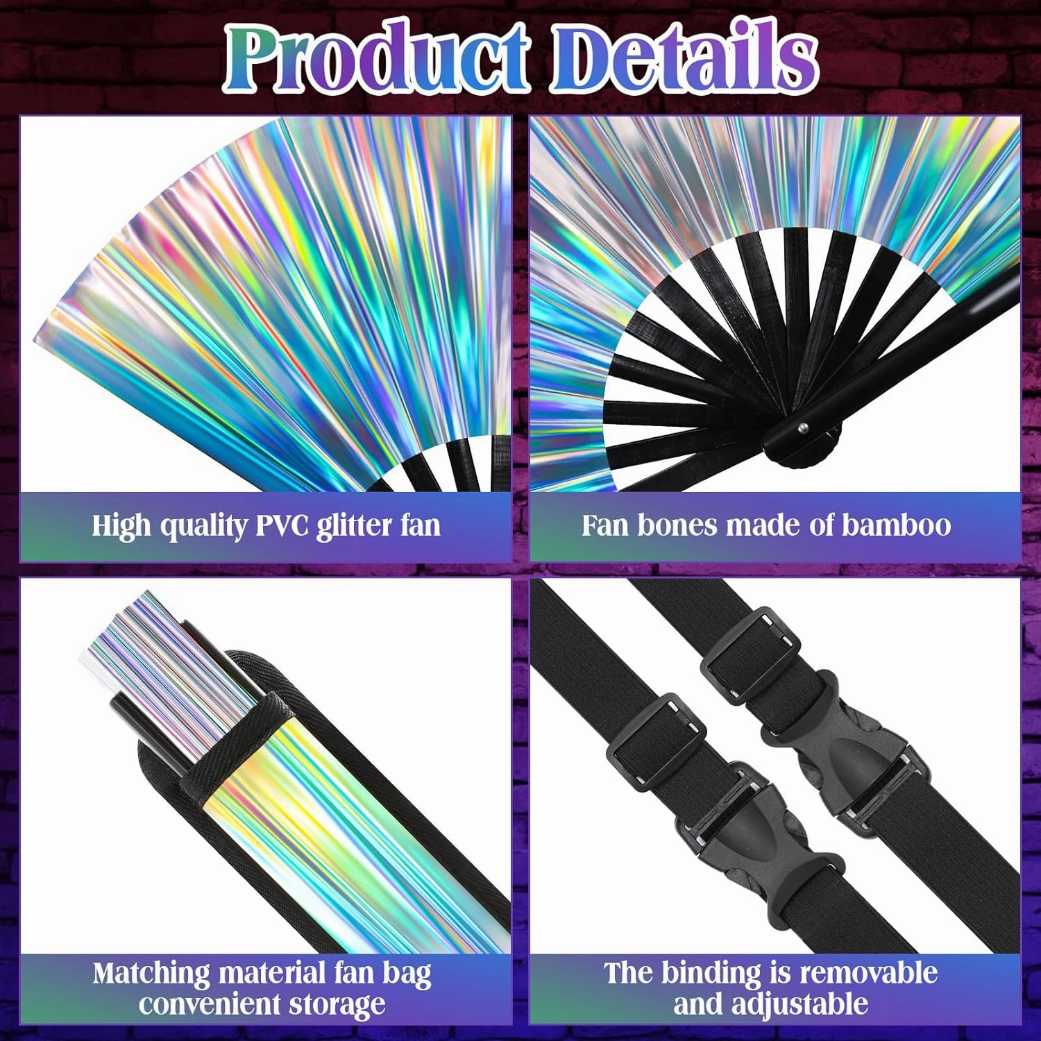 Large Rave Fan UV Glow Hand Fan with Holster for Men/women, Disco Party Favor for Edm Music Festival Club Rave Accessories(Laser)