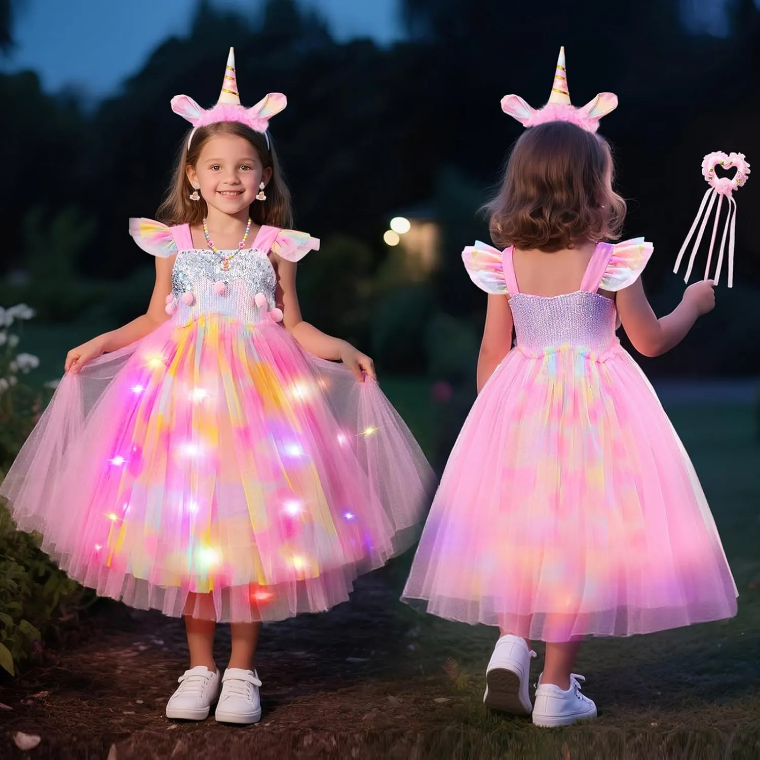 Latocos Girls Unicorn Dress Costume Toddler Light Up Princess Dress Up Clothes Unicorn Toys Halloween Birthday Gifts
