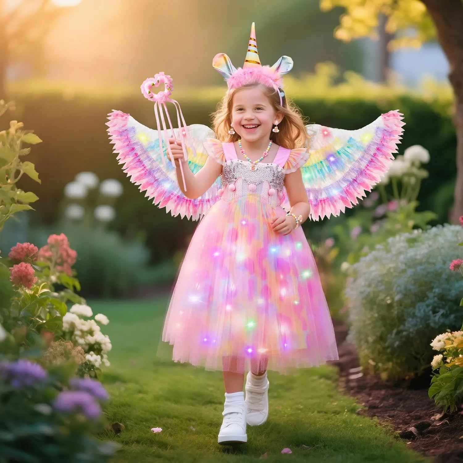 Latocos Girls Unicorn Dress Costume Toddler Light Up Princess Dress Up Clothes Unicorn Toys Halloween Birthday Gifts