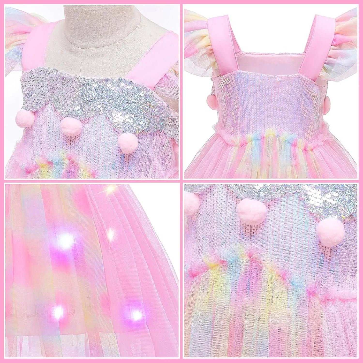 Latocos Girls Unicorn Dress Costume Toddler Light Up Princess Dress Up Clothes Unicorn Toys Halloween Birthday Gifts