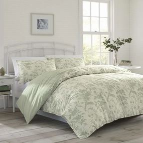 Laura Ashley Home - Queen Duvet Cover Set, Reversible Cotton Bedding with Matching Shams, Lightweight Home Decor for All Seasons (Natalie Sage, Queen) Green