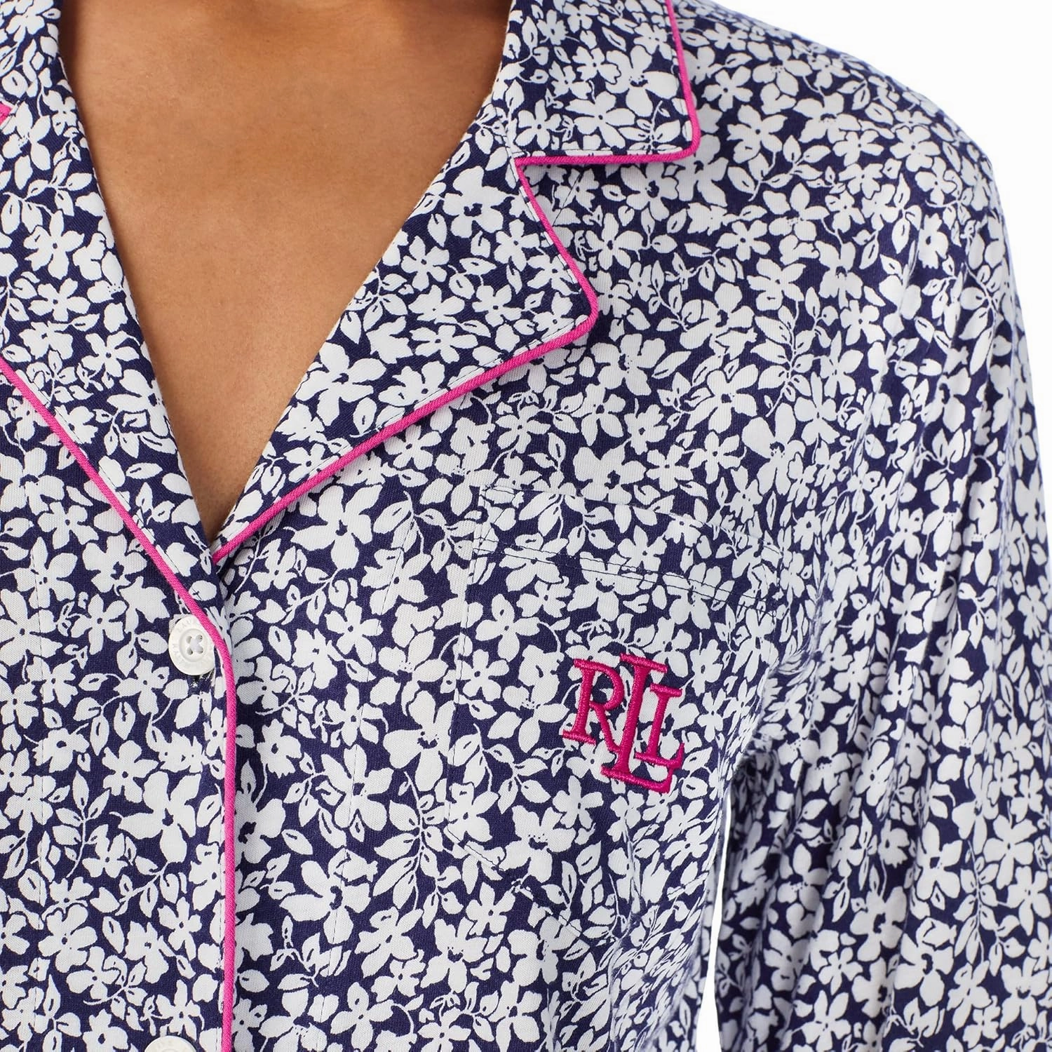 Lauren Ralph Lauren Women's 3/4 Sleeve Notch Collar Long Pants Pajama Set