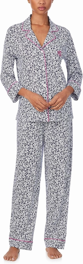 Lauren Ralph Lauren Women's 3/4 Sleeve Notch Collar Long Pants Pajama Set