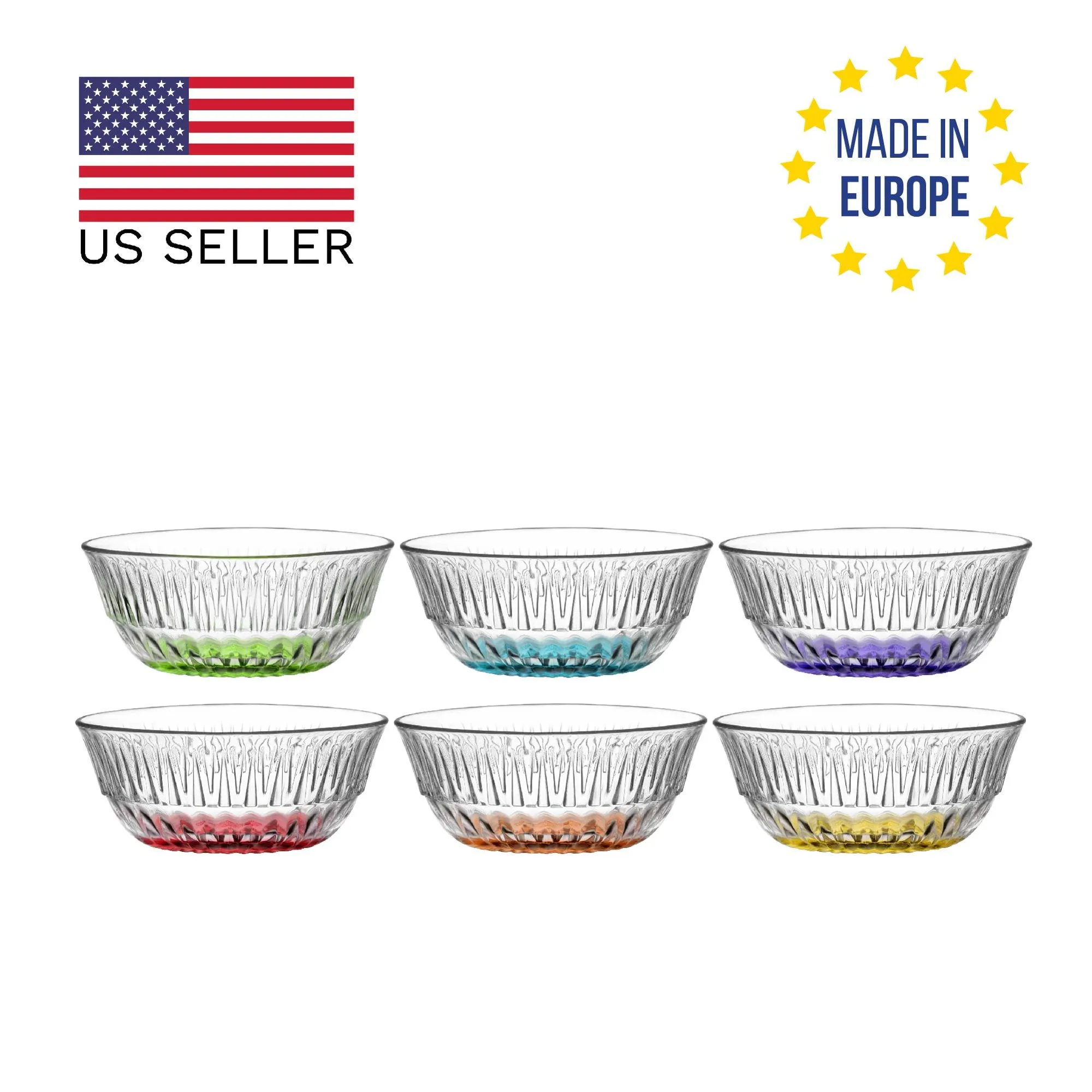 Lav Alinda Glass Pinch Bowls with Painted Bottoms, 6 Pcs, 11.75 Oz