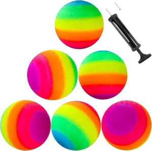 Lawei 6 Pack Rainbow Playground Balls, 8.5 Inch Soft Bouncy Ball Set for Adults, Colorful Rubber Balls with Hand Pump for Kickball, Dodgeball, Handball, Four Square Ball, Schoolyard Games
