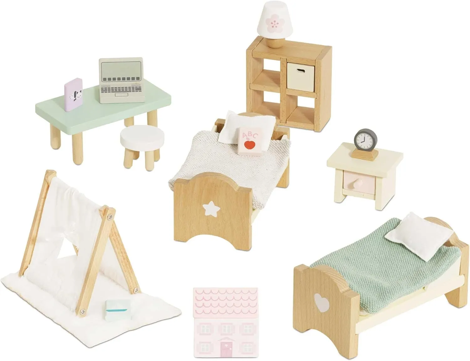 Le Toy Van - SugarPlum Wooden Bedroom Set | Dolls House Accessories Play Set For Dolls Houses | Girls and Boys Doll House Furniture Sets - Suitable For Ages 3 , Daisylane Child Bedroom (ME061)